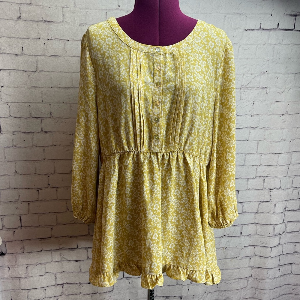 Jodifl size large yellow floral boho cottagecore blouse tunic